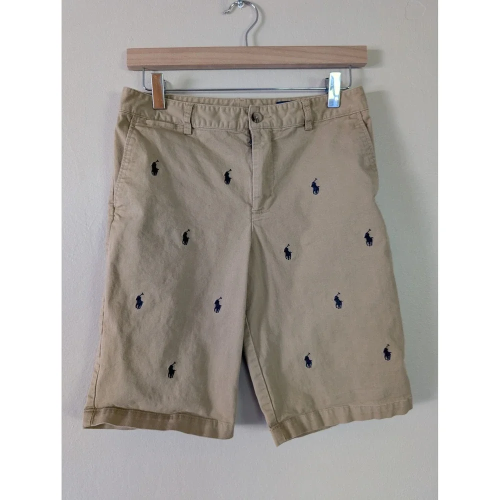 Polo Ralph Lauren Boys Size 18 Khaki Embroidered Pony Chino Shorts Preppy School